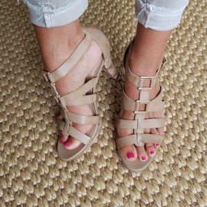 Nude strappy cork heels